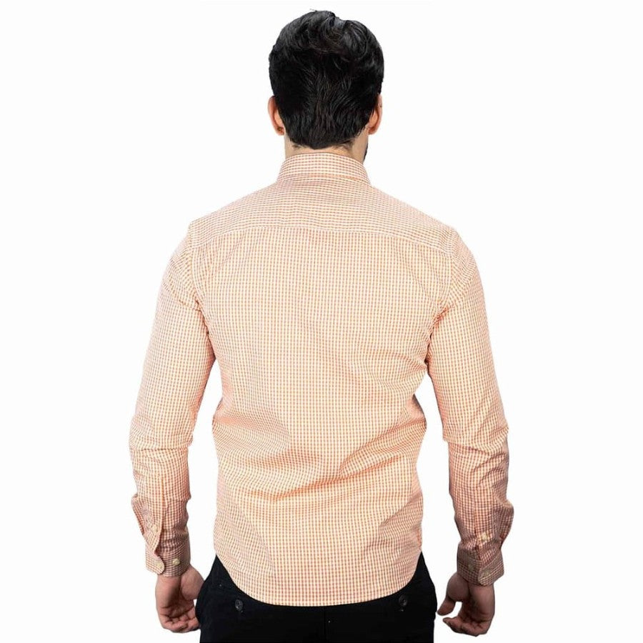 Camisa Hombre Naranja a Cuadros Clasica