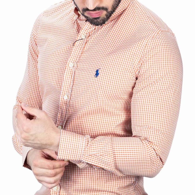 Camisa Hombre Naranja a Cuadros Clasica