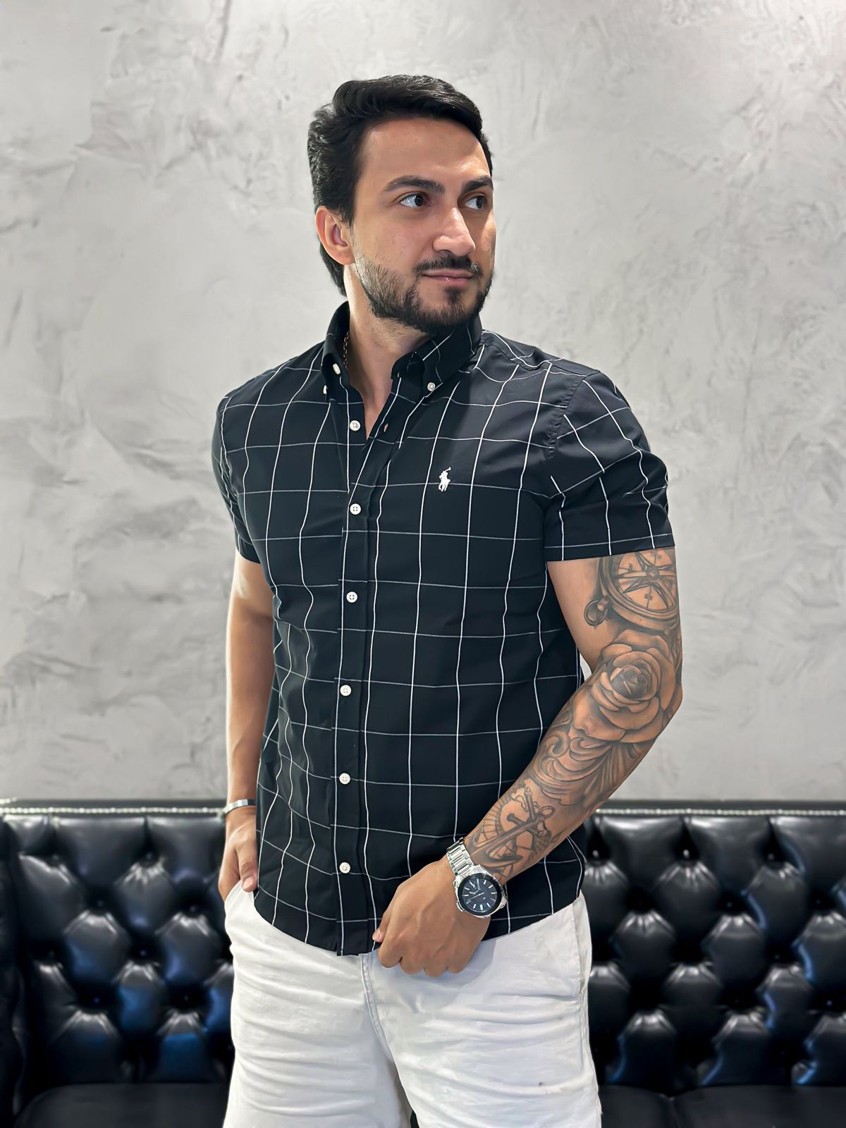 Camisa Hombre Negra a Cuadros grandes manga corta