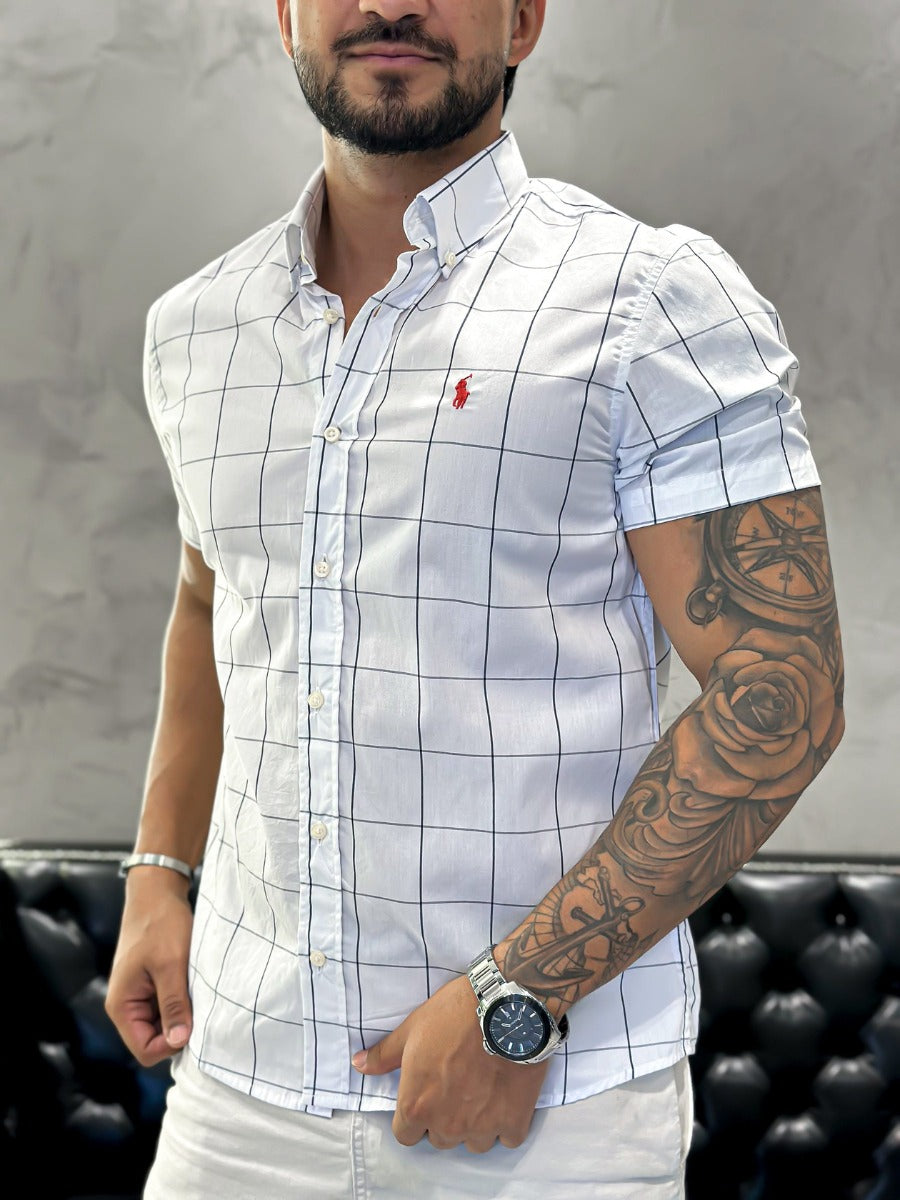 Camisa Hombre Blanca a Cuadros grandes manga corta