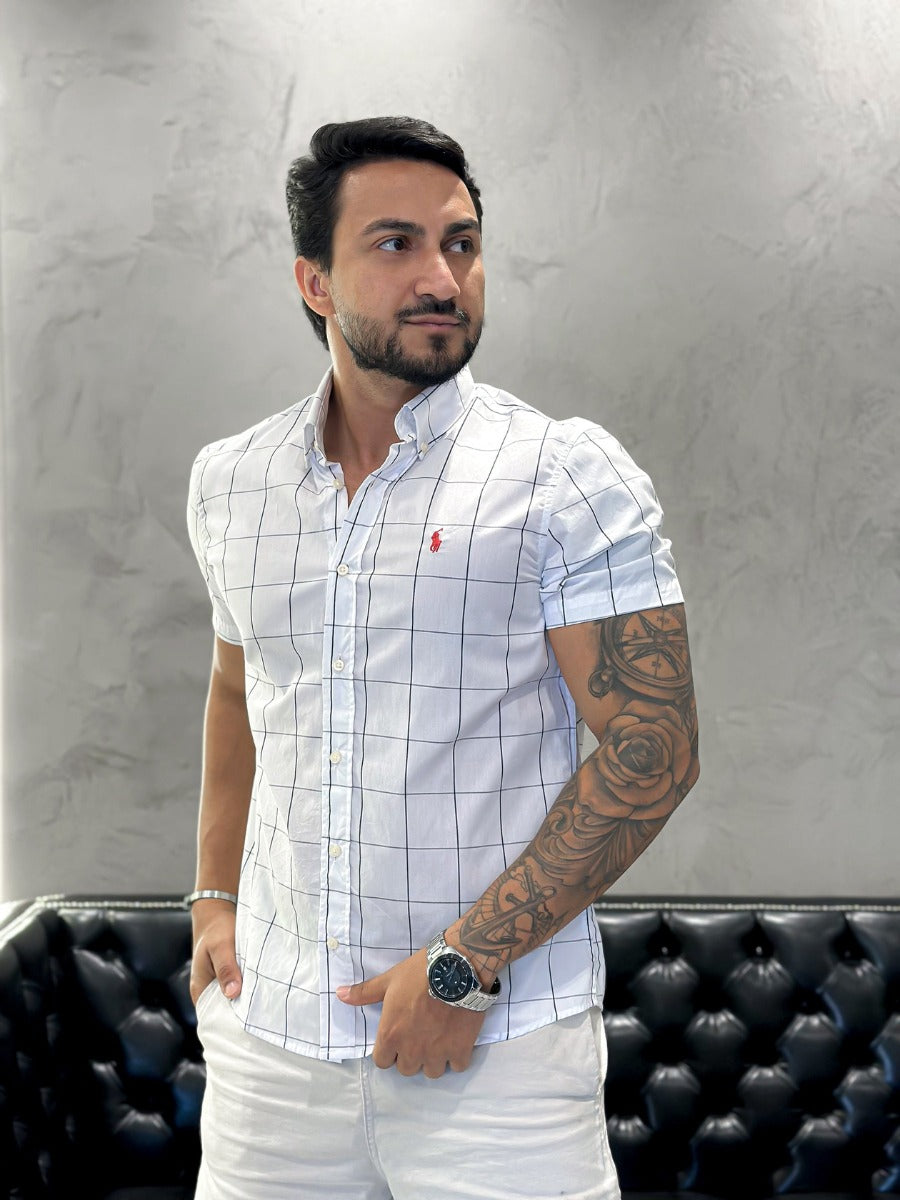 Camisa Hombre Blanca a Cuadros grandes manga corta