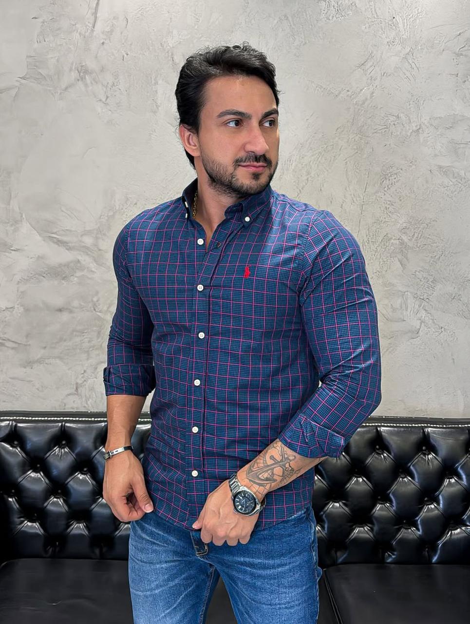 Camisa Hombre Micro cuadros combinados clasica
