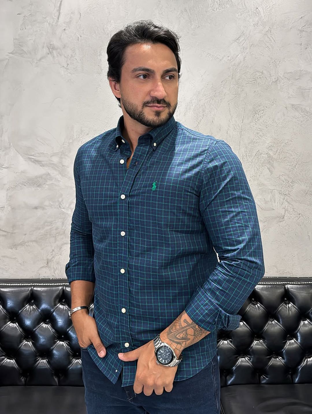 Camisa Hombre Oscuro a Cuadros Combinados