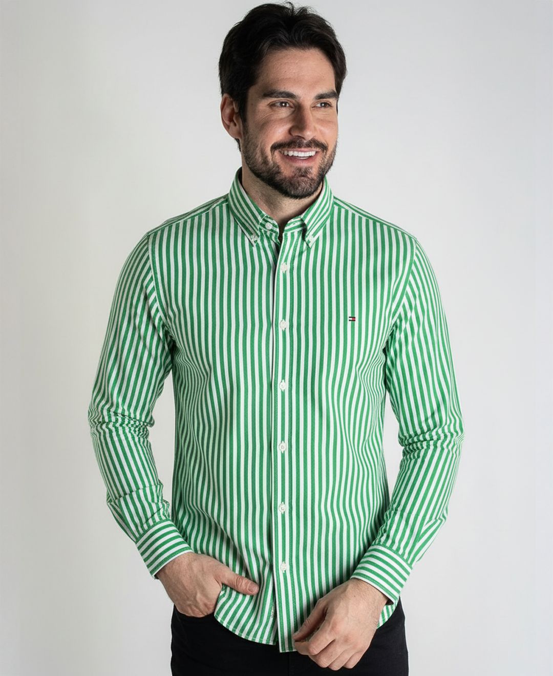 Camisa Hombre Rayas Verdes TM