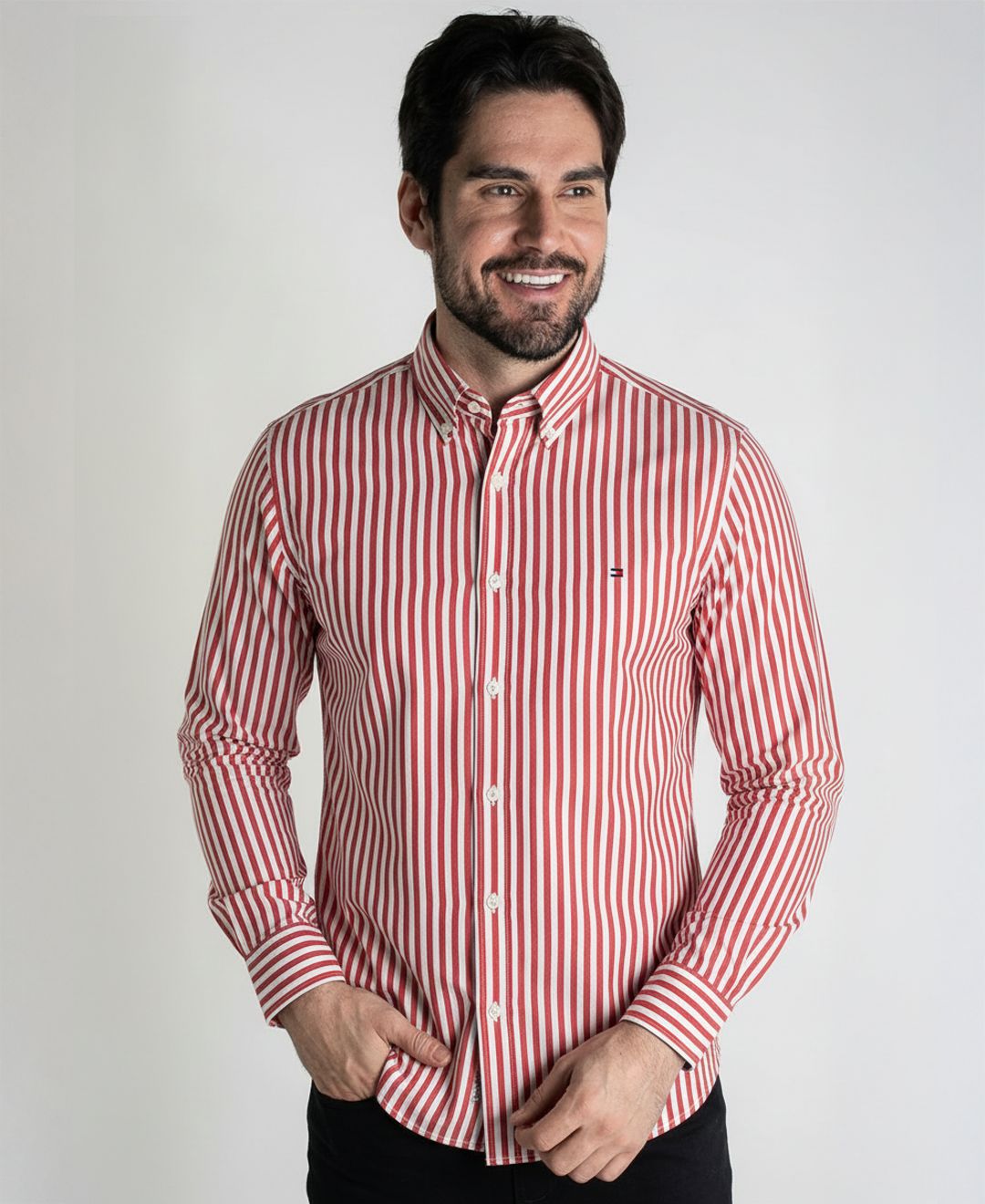 Camisa Hombre Rayas Rojas TM