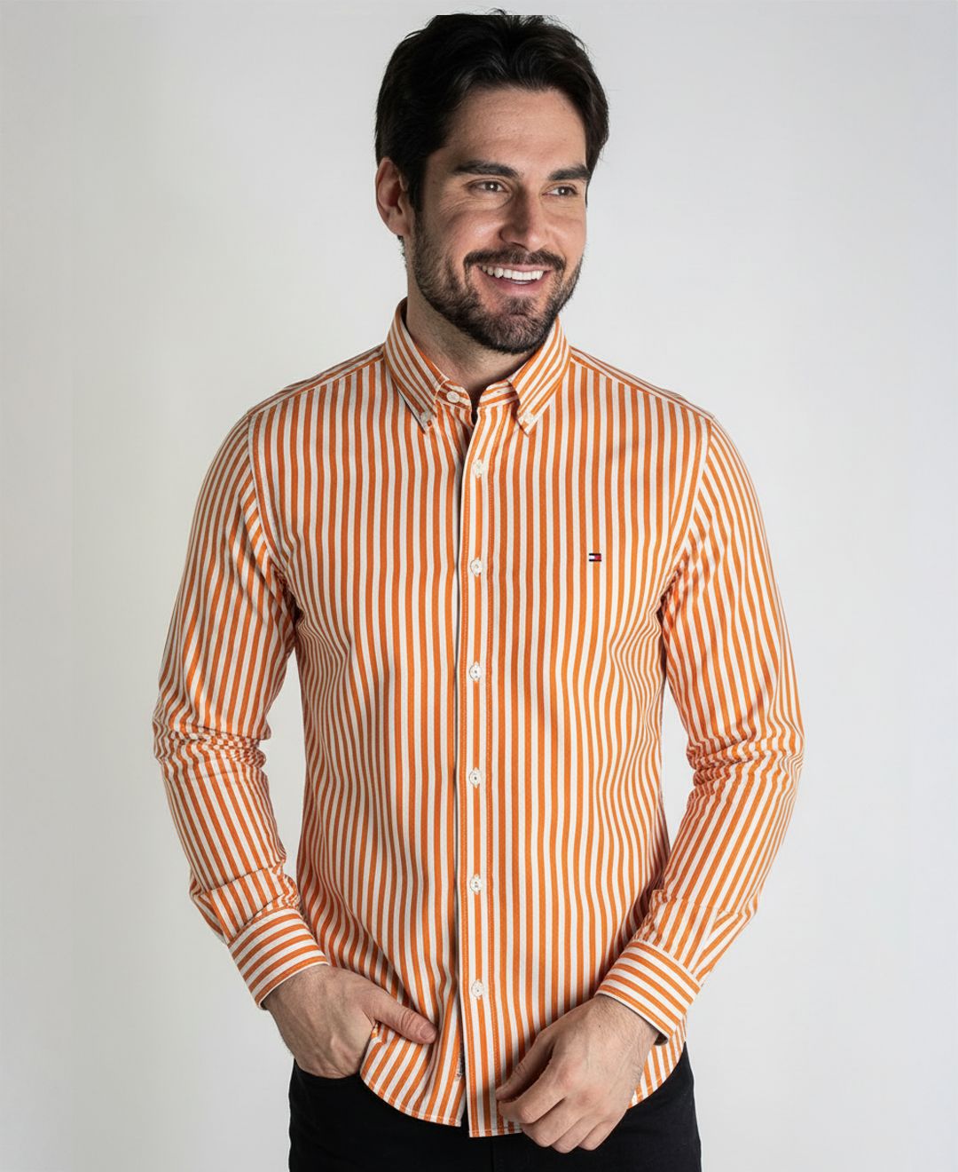 Camisa Hombre Rayas Naranja TM