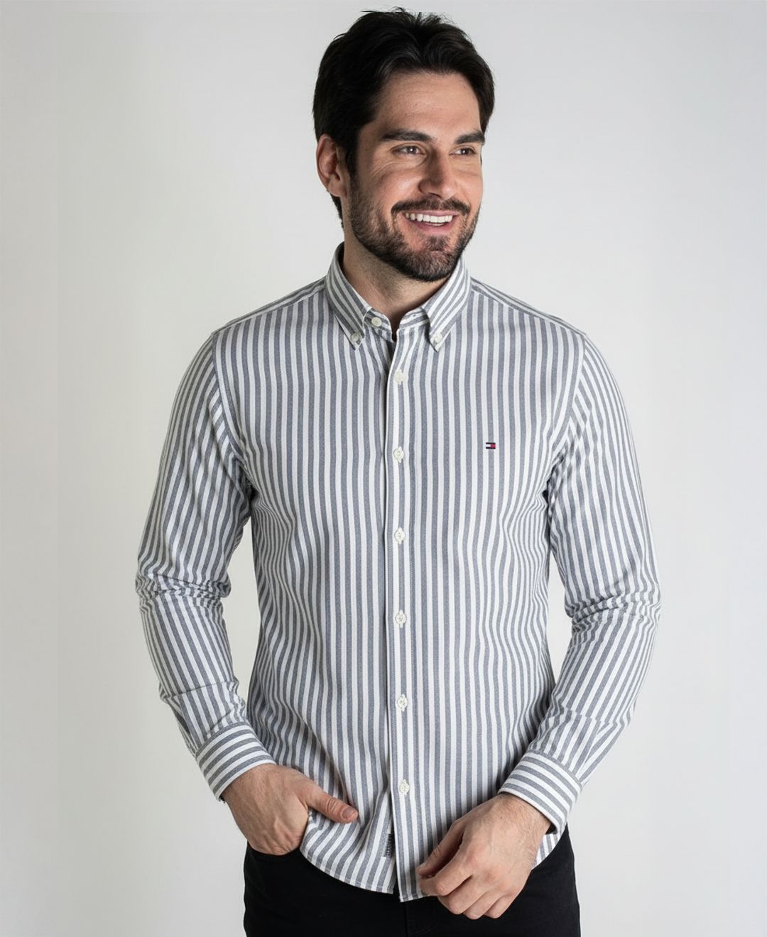 Camisa Hombre Rayas Grises TM