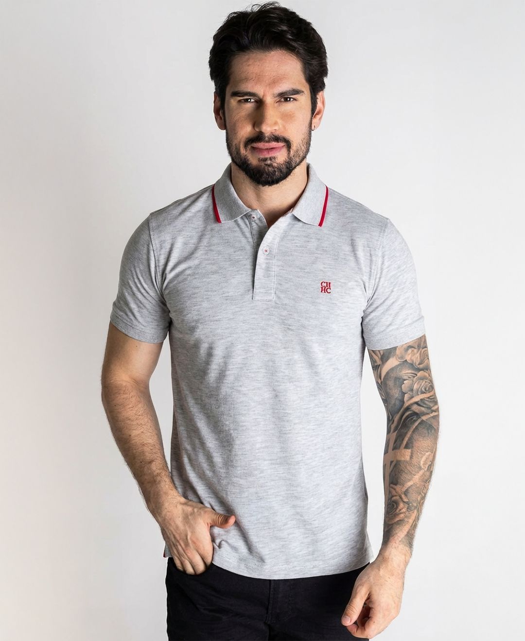 Camiseta Tipo Polo Gris CH