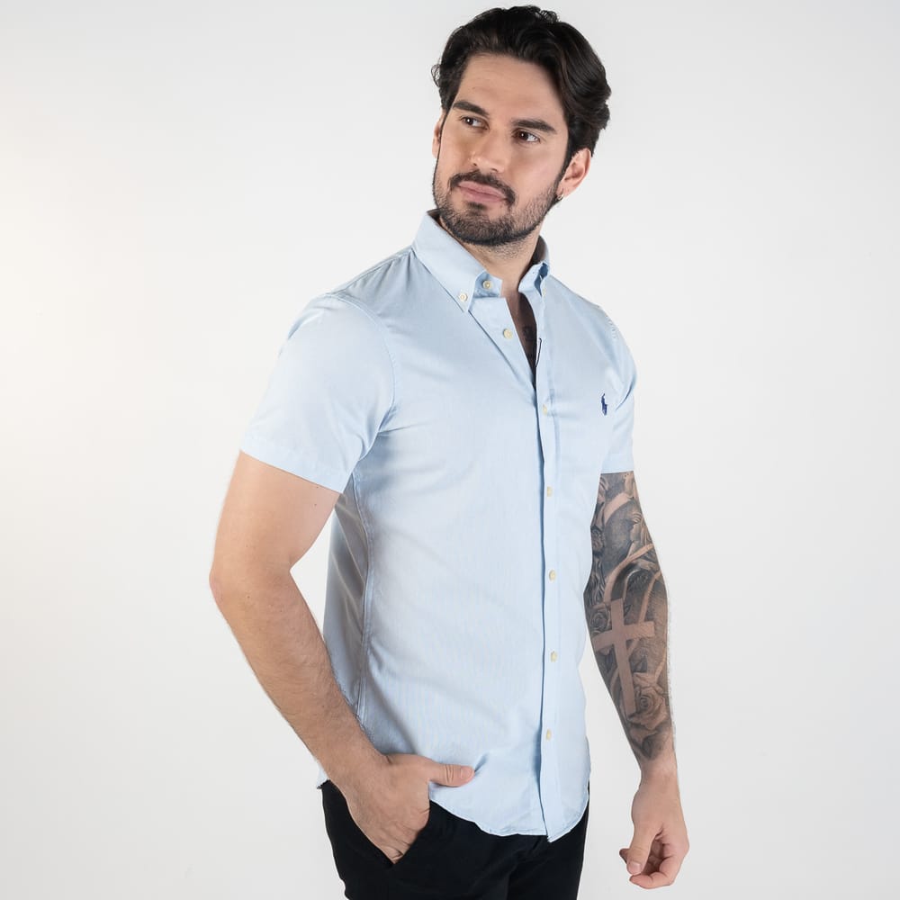 Camisa Hombre Azul Cielo Manga Corta Clasica
