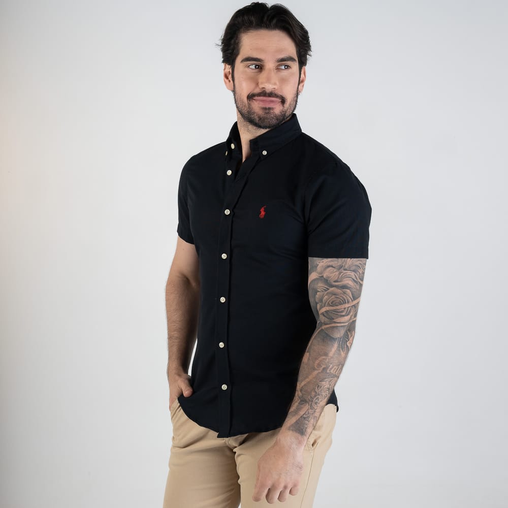 Camisa Hombre Negra Manga Corta