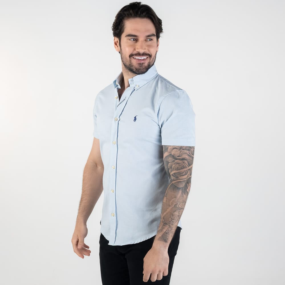 Camisa Hombre Azul Cielo Manga Corta Clasica