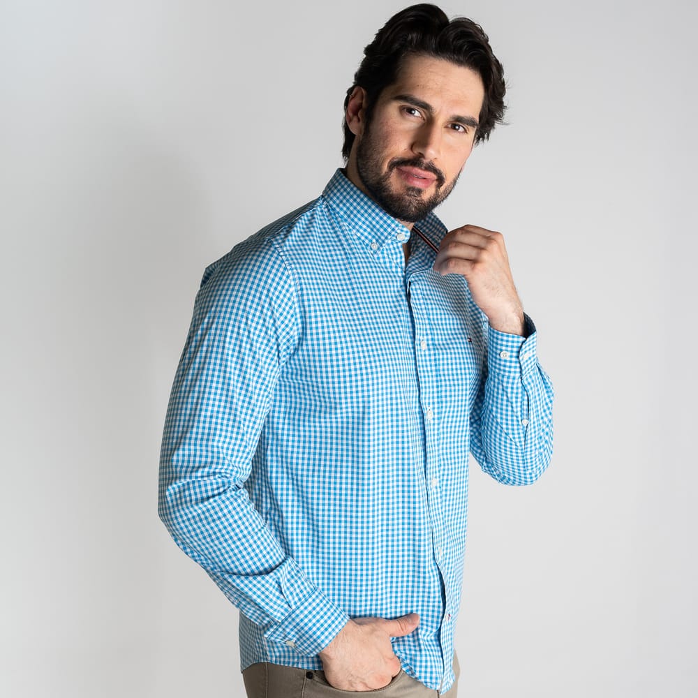 Camisa Hombre Azul a Cuadros TM