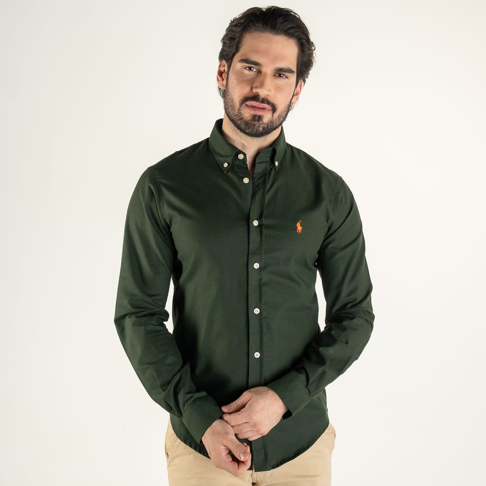 Camisa Hombre Verde Militar Clásica