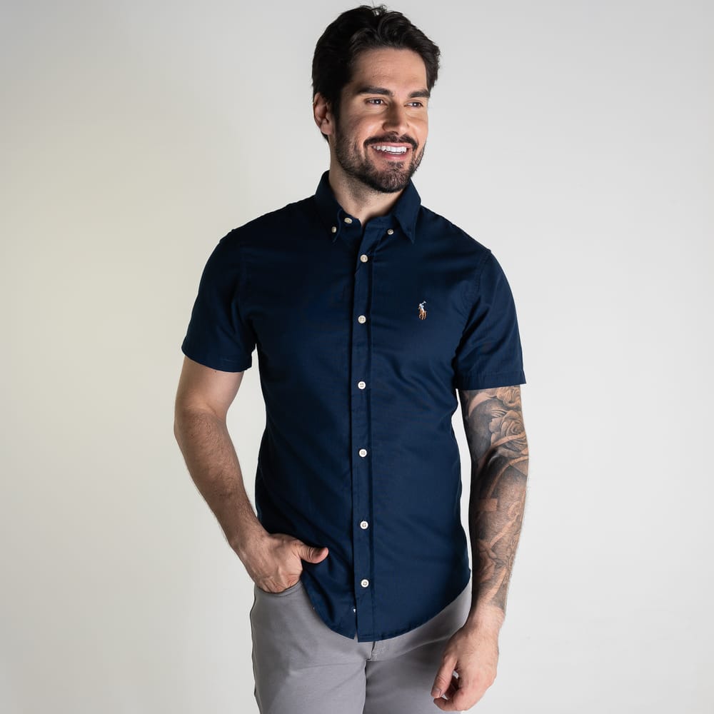 Camisa Hombre Azul Oscuro Manga Corta Rain
