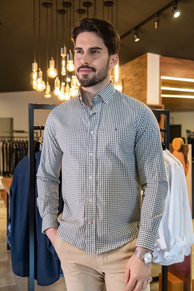 Camisa Hombre Gris a Cuadros TM