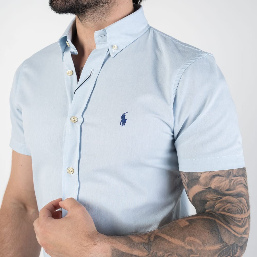 Camisa Hombre Azul Cielo Manga Corta Clasica