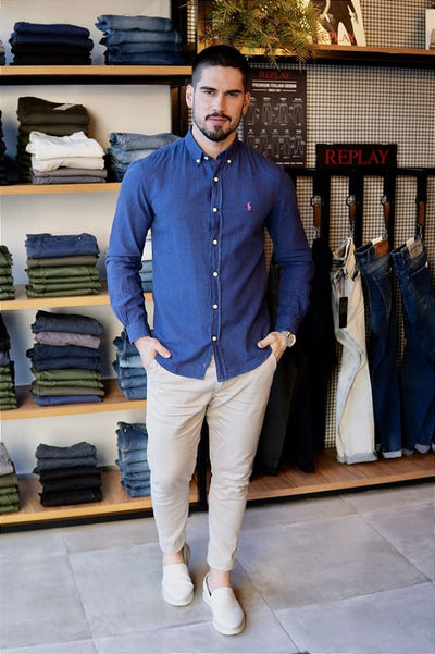 Camisa Azul Oscuro Lino - Norva Select