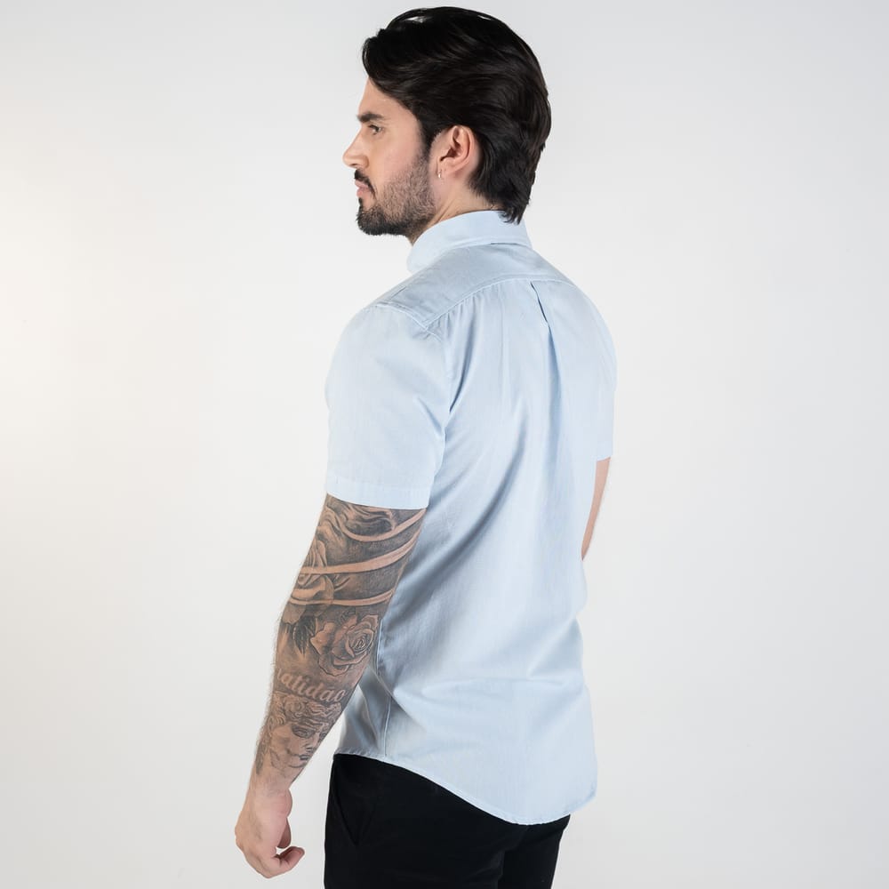 Camisa Hombre Azul Cielo Manga Corta Clasica - Norva Select
