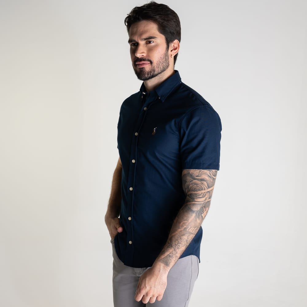 Camisa Hombre Azul Oscuro Manga Corta Rain - Norva Select