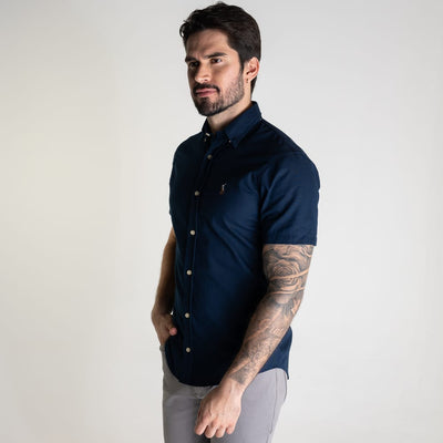 Camisa Hombre Azul Oscuro Manga Corta Rain - Norva Select