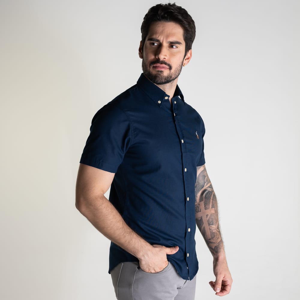 Camisa Hombre Azul Oscuro Manga Corta Rain - Norva Select