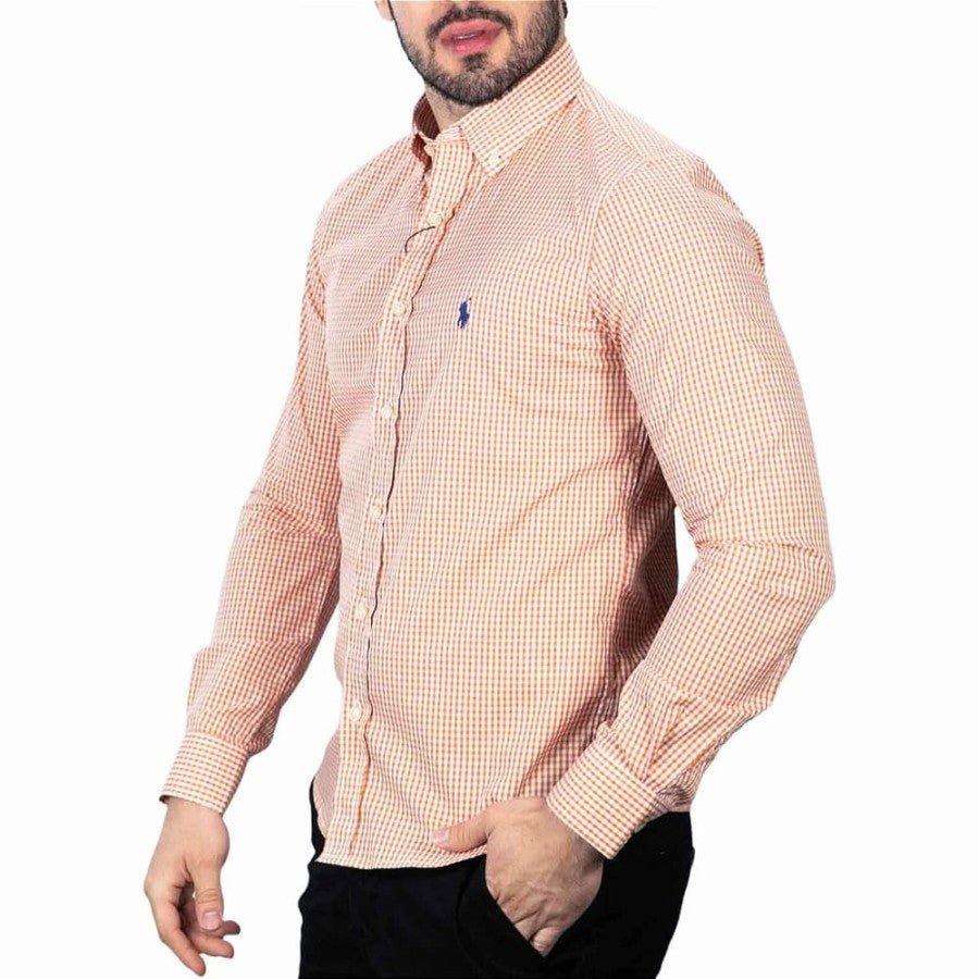 Camisa Hombre Naranja a Cuadros Clasica - Norva Select