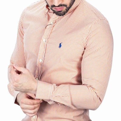 Camisa Hombre Naranja a Cuadros Clasica - Norva Select