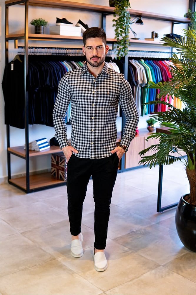 Camisa Hombre Negra A Cuadros Rain - Norva Select