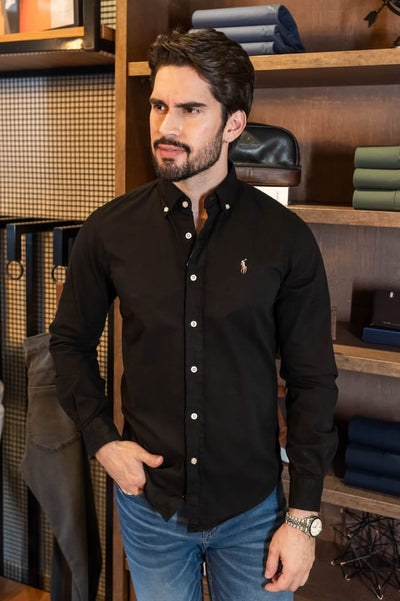 Camisa Hombre Negra Oxford Rain - Norva Select