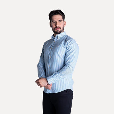 Camisa Hombre Rayas Azules Rain - Norva Select