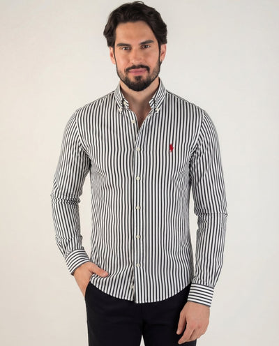 Camisa Hombre Rayas Negras Delgadas - Norva Select