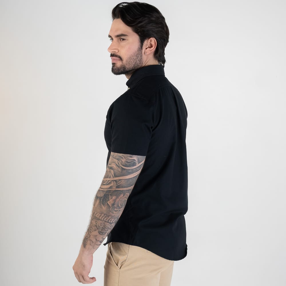 Camisa Hombre Negra Manga Corta
