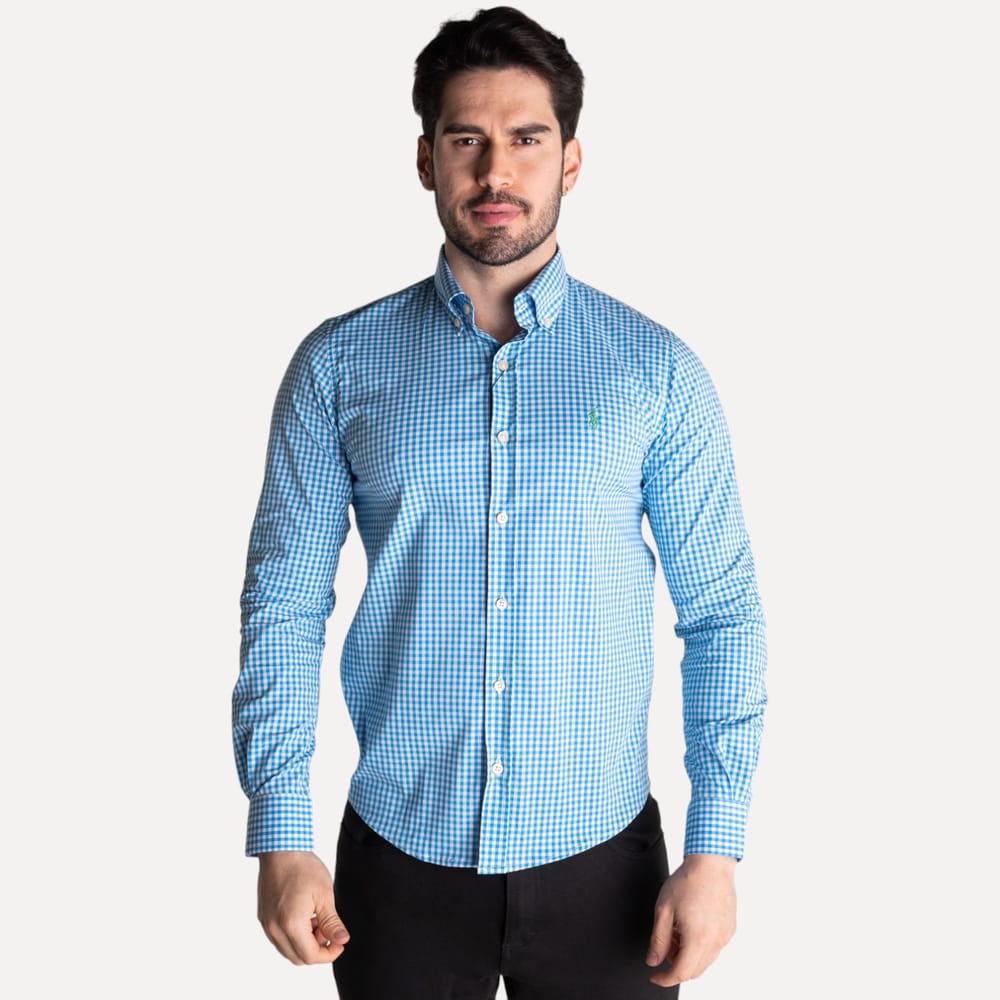 Camisa Hombre Azul cielo a Cuadros