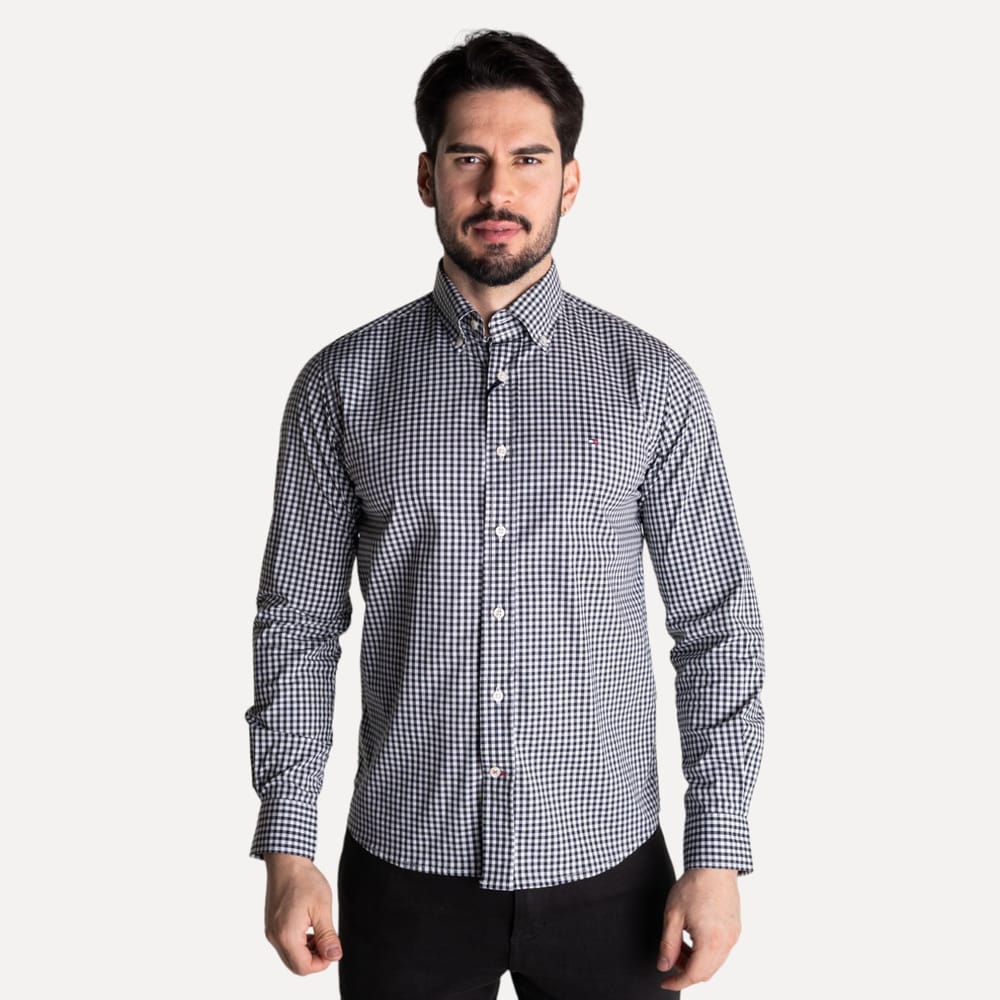 Camisa Hombre Negra a Cuadros TM