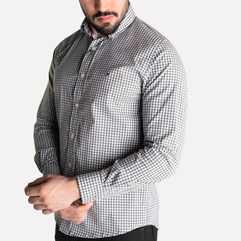 Camisa Hombre Gris a Cuadros TM