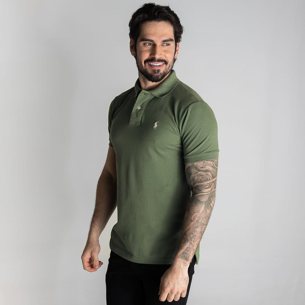 Camiseta Tipo Polo Verde Olivo Clasica - Norva Select