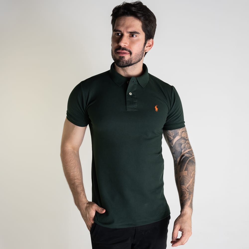 Camiseta Tipo Polo Verde Oscuro Clasica - Norva Select