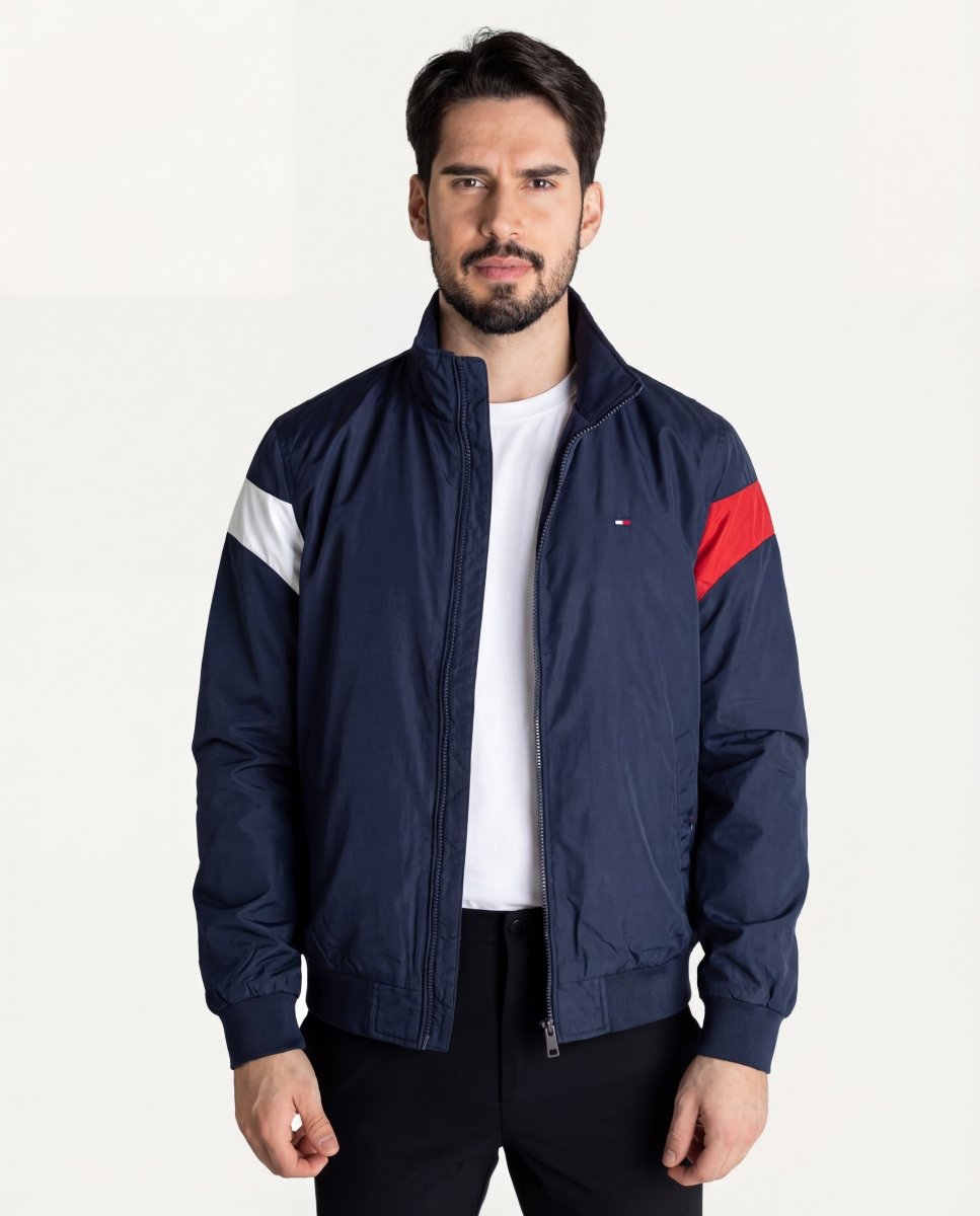 Chaqueta Cortavientos Hombre Azul Oscuro Franjas Cruzadas - Norva Select