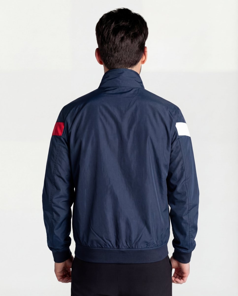 Chaqueta Cortavientos Hombre Azul Oscuro Franjas Cruzadas - Norva Select