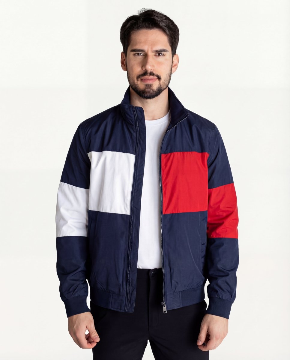 Chaqueta Cortavientos Hombre Azul Oscuro Franjas Gruesas - Norva Select