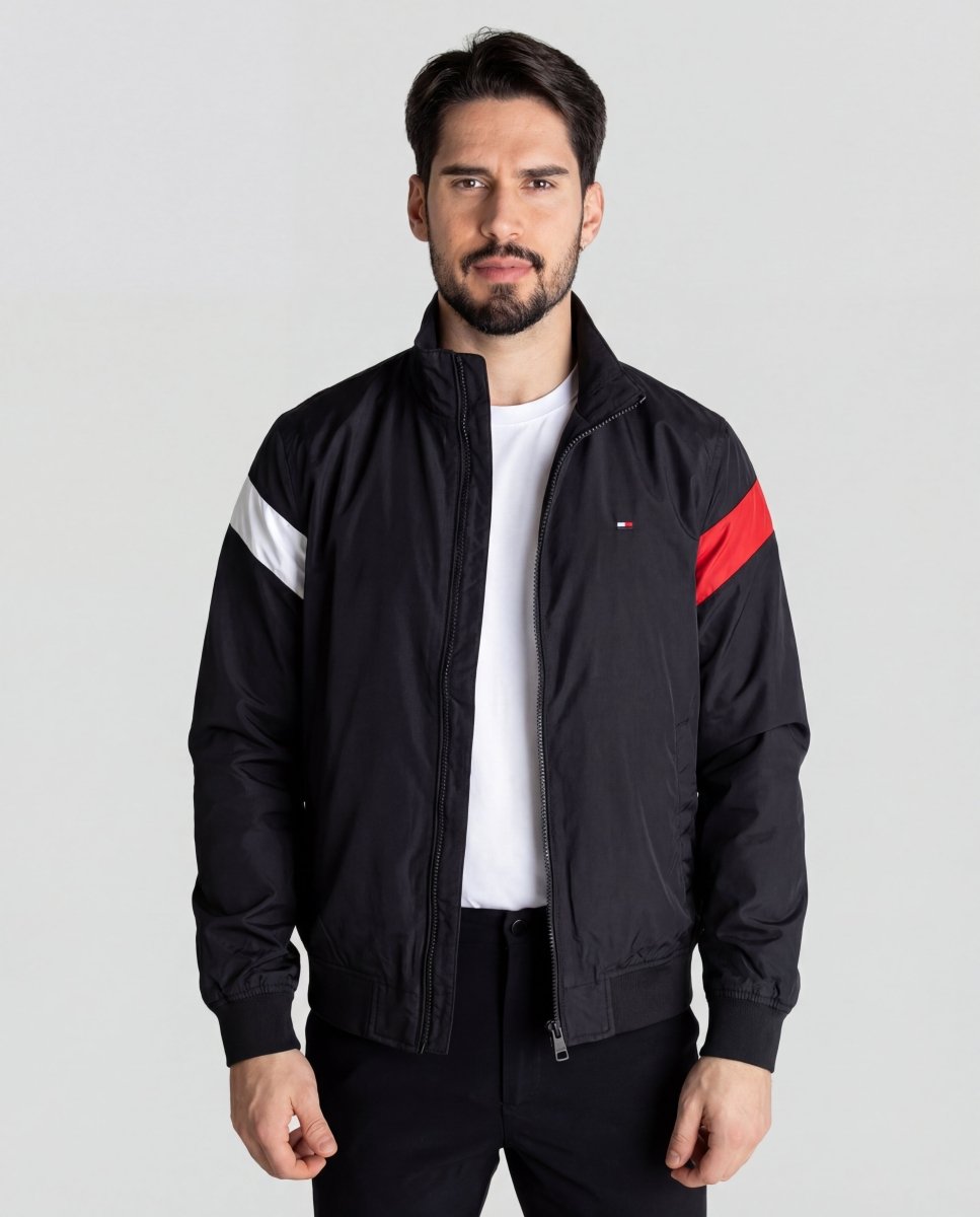 Chaqueta Cortavientos Hombre Negra Franjas Cruzadas - Norva Select