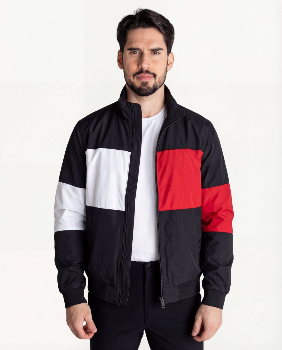 Chaqueta Cortavientos Hombre Negra Franjas Gruesas - Norva Select