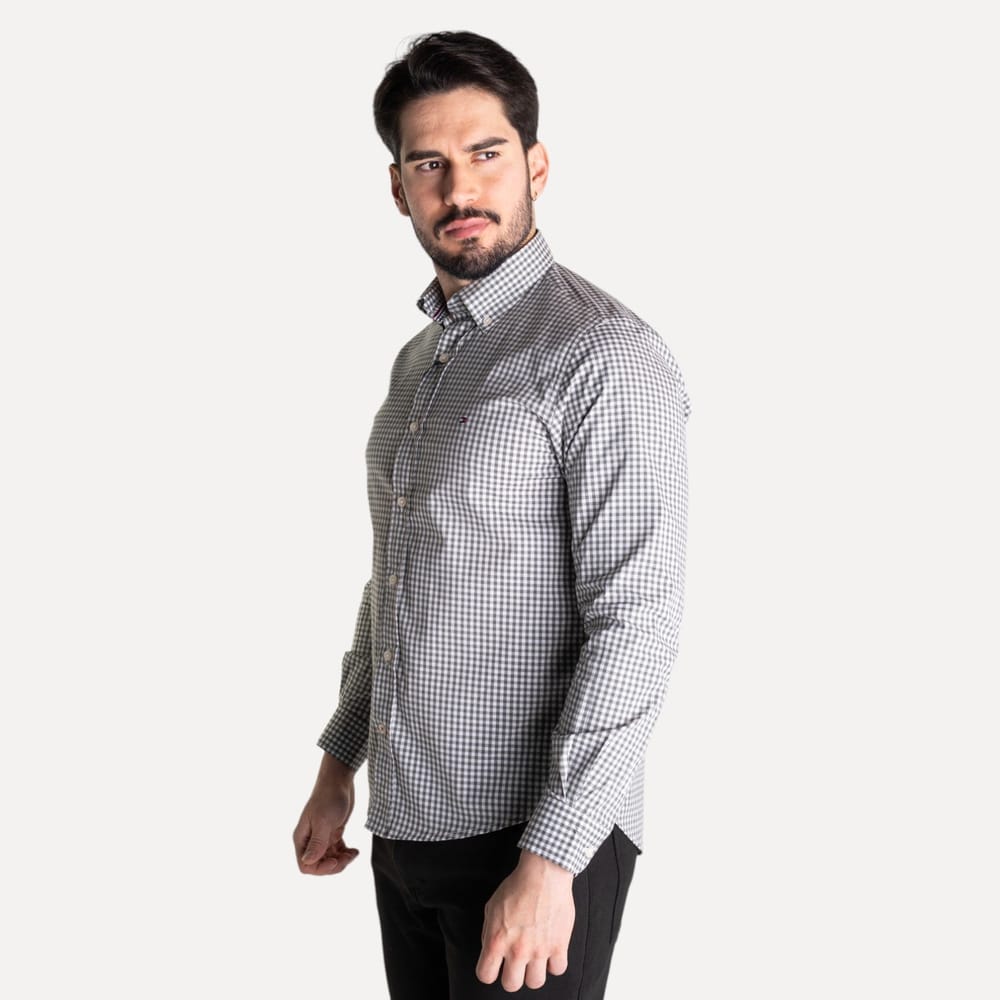 Camisa Hombre Gris a Cuadros TM