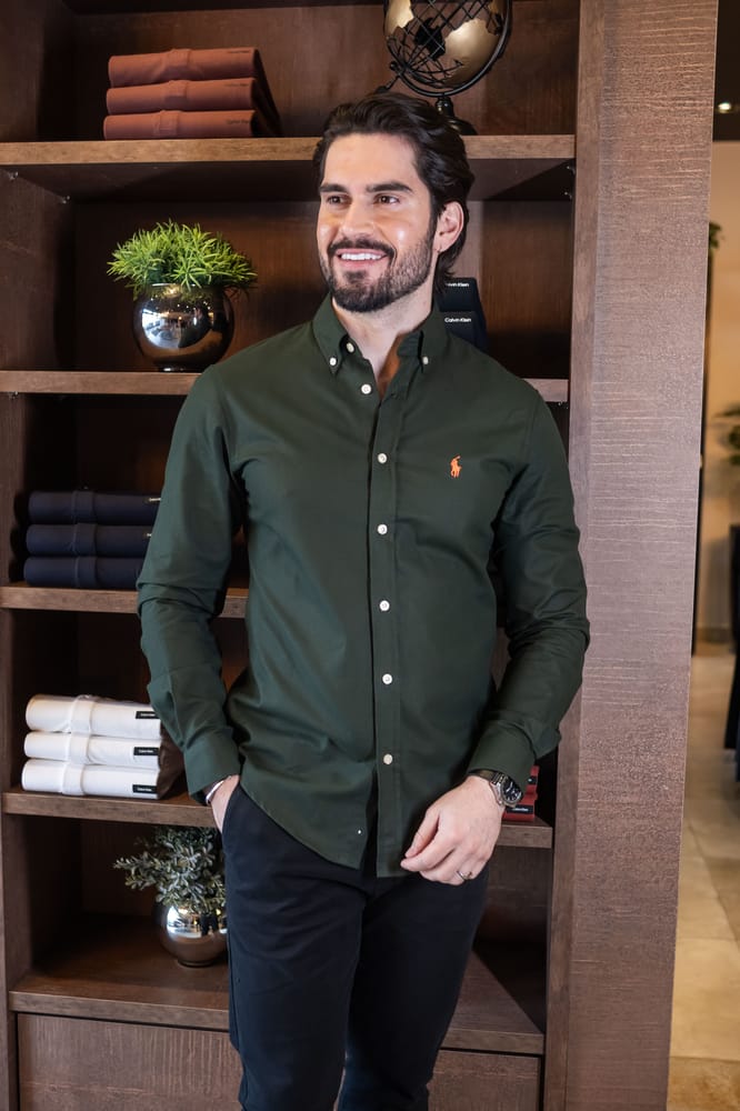 Camisa Hombre Verde Militar Clásica