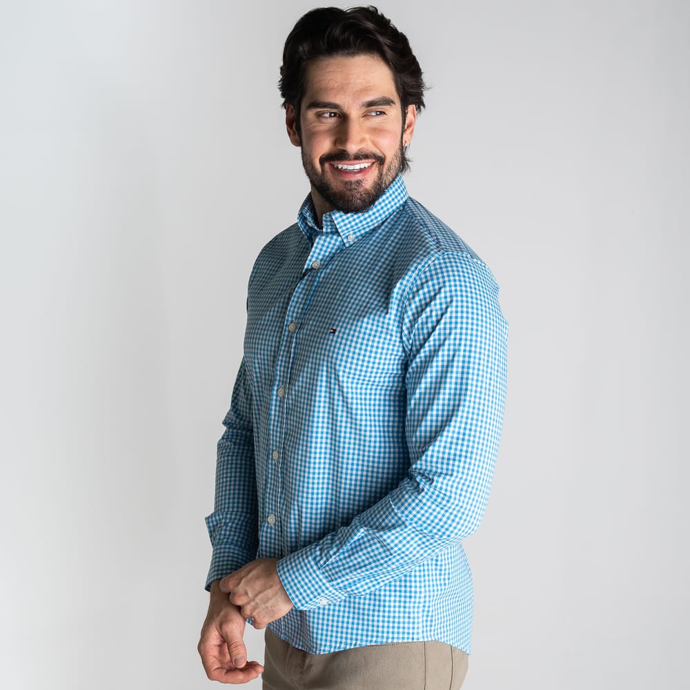 Camisa Hombre Azul a Cuadros TM