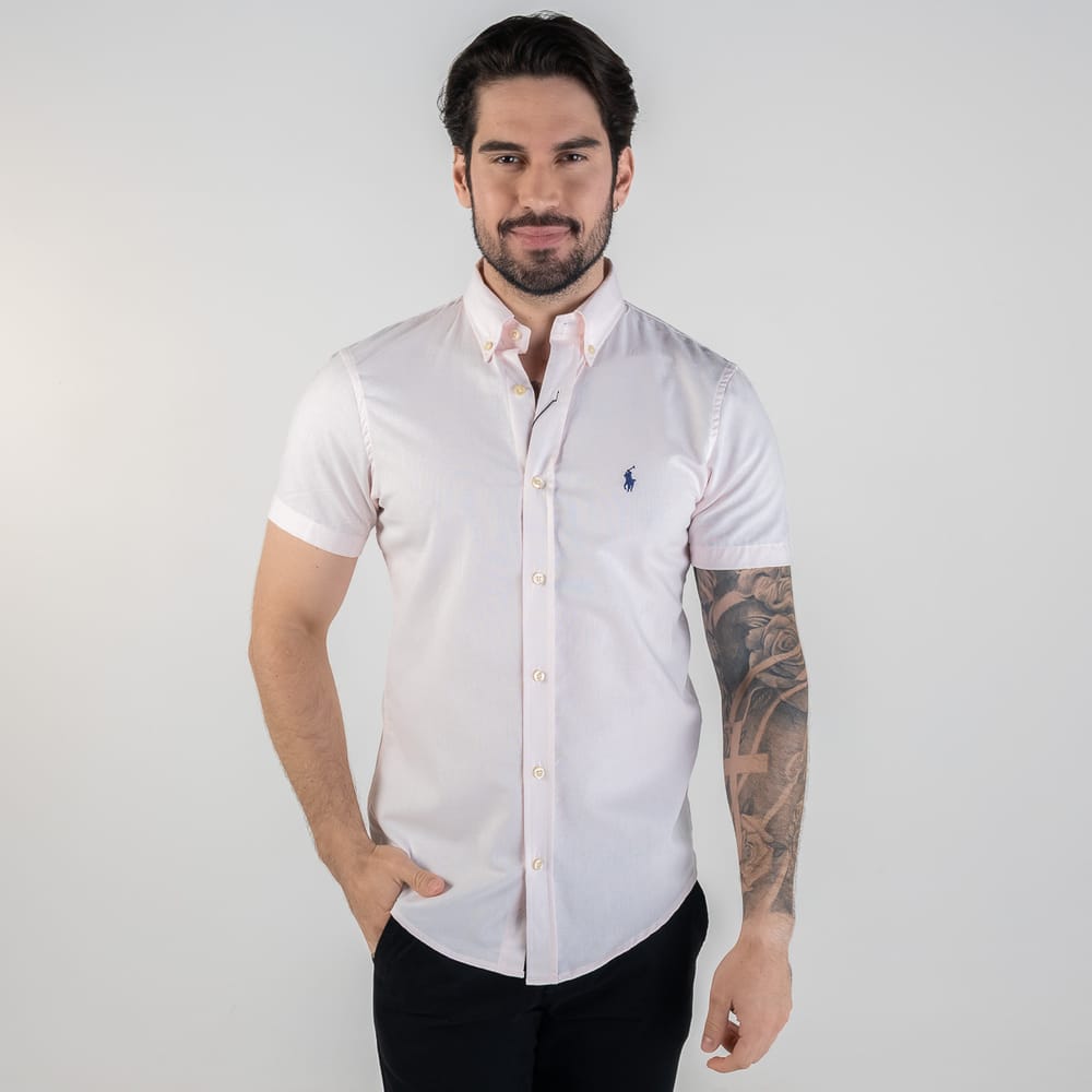 Camisa Hombre Rosada Pastel Manga Corta