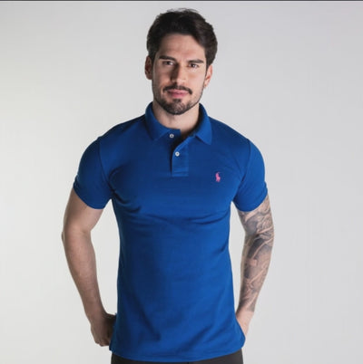 Camiseta Tipo Polo Azul Rey Clasica