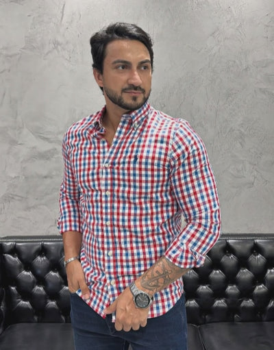 Camisa Hombre Roja a Cuadros Combinados