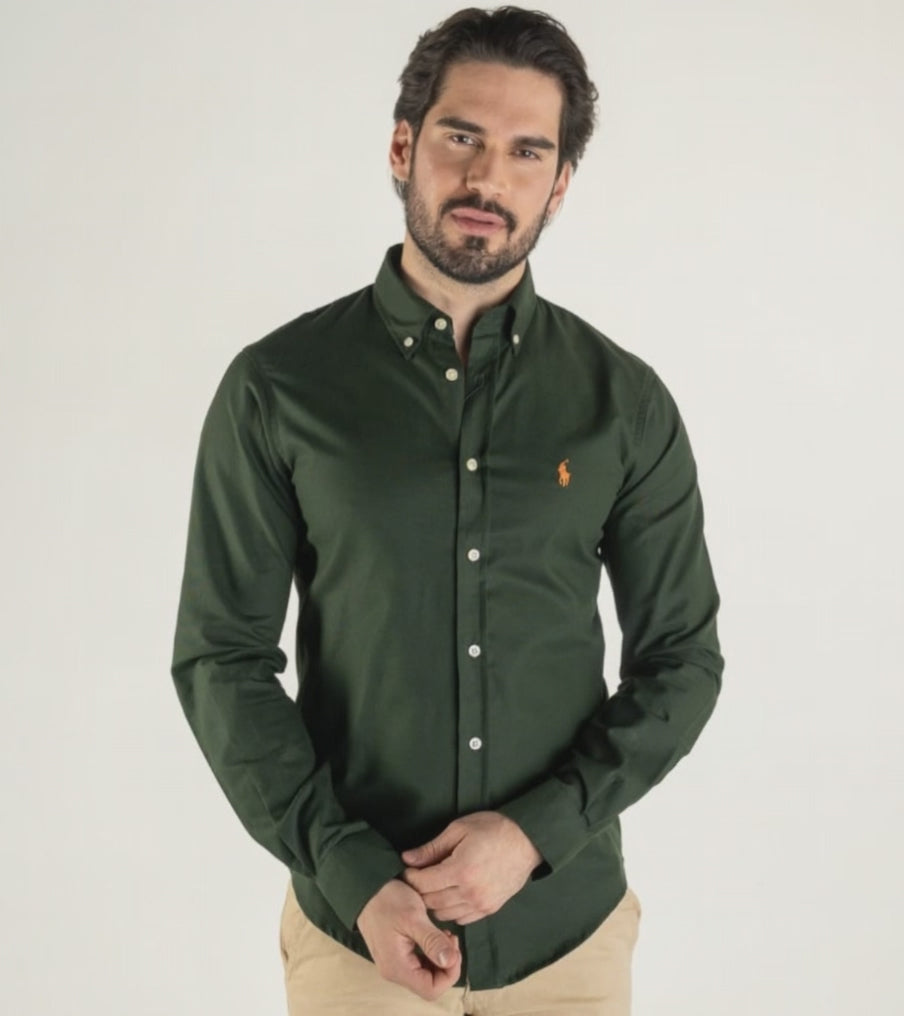 Camisa Hombre Verde Militar Clásica
