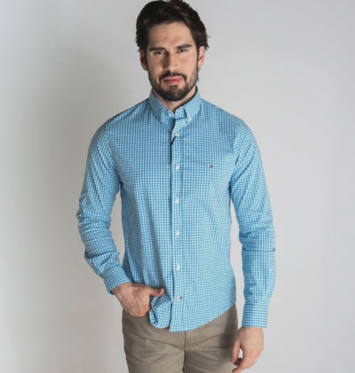 Camisa Hombre Azul a Cuadros TM